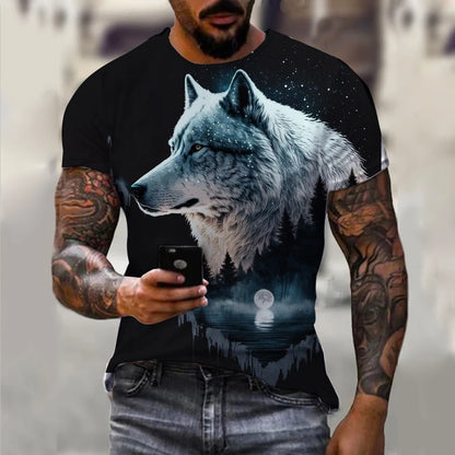 Men's T-Shirts Summer Animal Wolf  Pattern 3D Print Tops Tees Summer Women Streetwear Fashion Oversized T Shirt Men Clothing