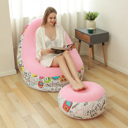 1PC Bean Bag Chair, Foldable Flocking Inflatable Sofa, Outdoor Living Room Ultra Soft Lazy Sofa Couch Bean Bag Chair