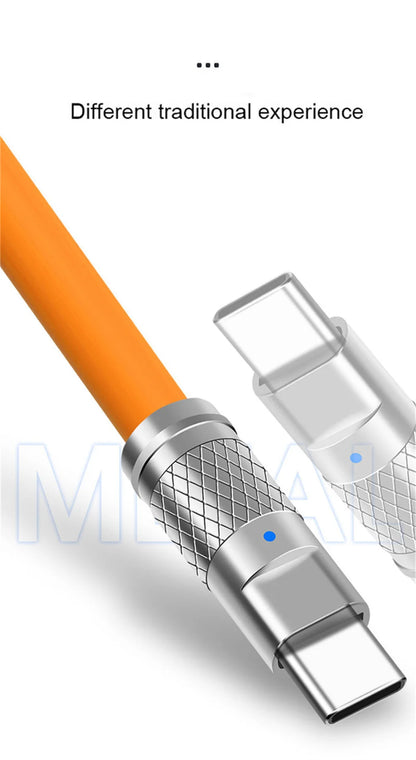 10PCS 120W Super Fast Charge Type-C Liquid Silicone Cable Quick Charge USB Lines For Xiaomi Huawei Samsung USB Phone Data Wire