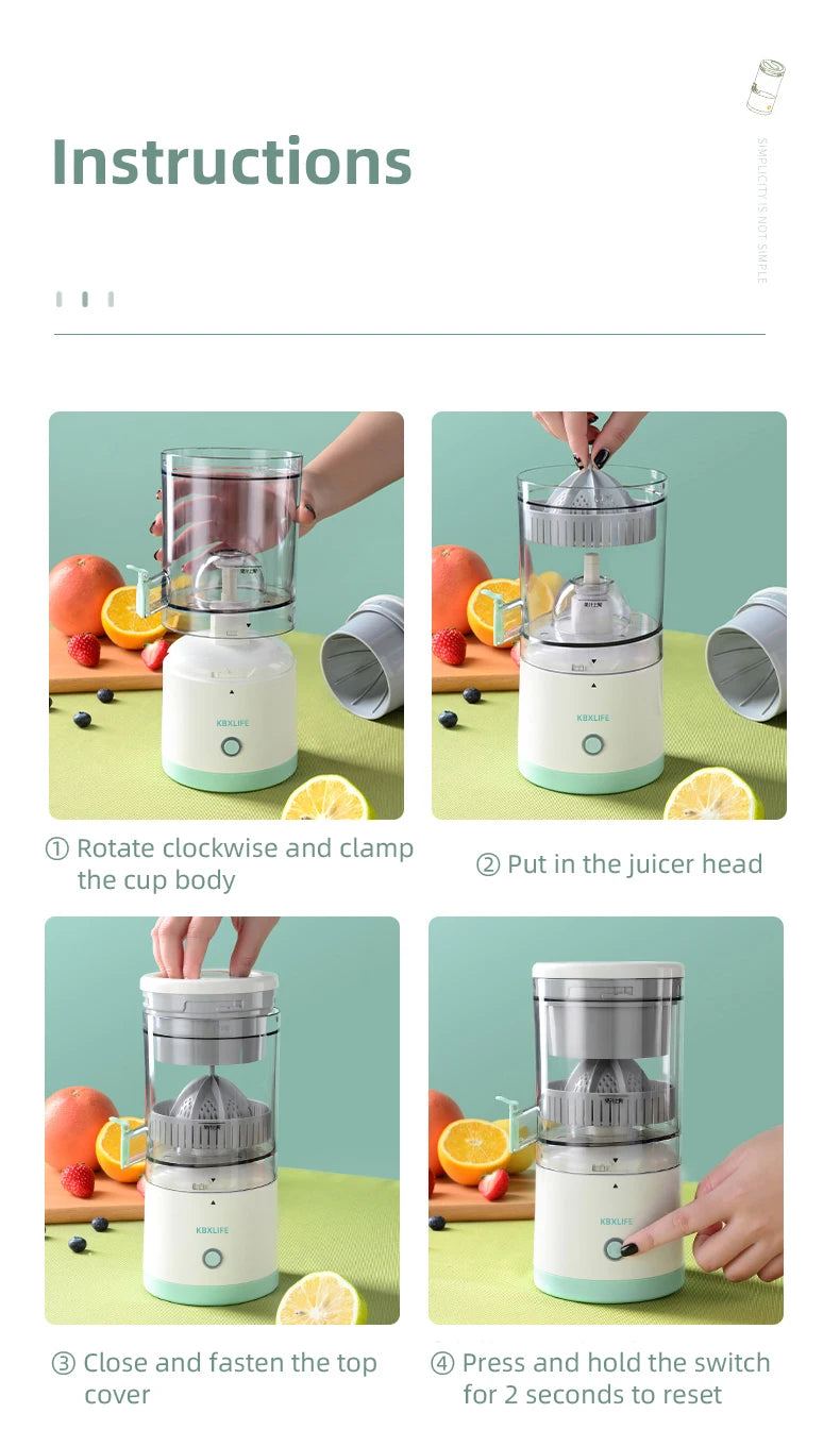USB Rechargeable Electric Juicer 1PC Wireless Citrus Lemon Orange Juicer Automatic Fresh Fruit Blender for Kitchen