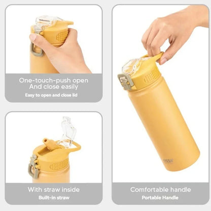 TYESO 600/750ML Stainless Steel Thermos with Straw, Car Sports Water Cup, Hot & Cold Insulated Mug