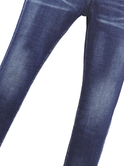 6057 Four Seasons New Men's Wear Washed Ripped Patch Paint Slim-fit Feet Blue Jeans for Men
