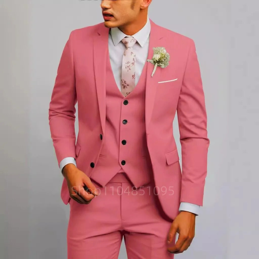 Matcha Green Suits for Men Slim Fit Luxury Wedding Tuxedos Fashion Mens Blazer Vest Pants 3 Pieces Foraml Business Suits Sets