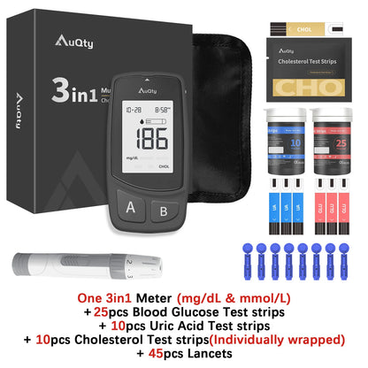 GUC 3in1 Multifunction Cholesterol Uric Acid Blood Glucose Meter Blood Sugar Test Strip Diabetes Glucometer Kit Gout Monitor