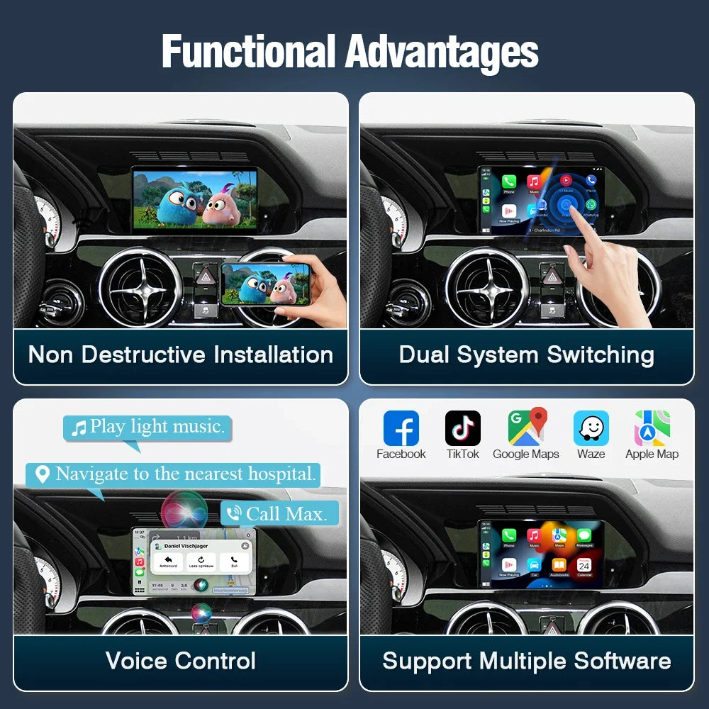 AUTOTOP Wireless CarPlay Android Auto Upgrade Adapter for Mercedes Benz A B C E CLA GLA GLK ML Sprinter NTG4.5 Becker Car AI Box, Airplay Android Mirror GPS BT, SWC Steering Wheel Control, Plug & Play Keep Original Factory Sy