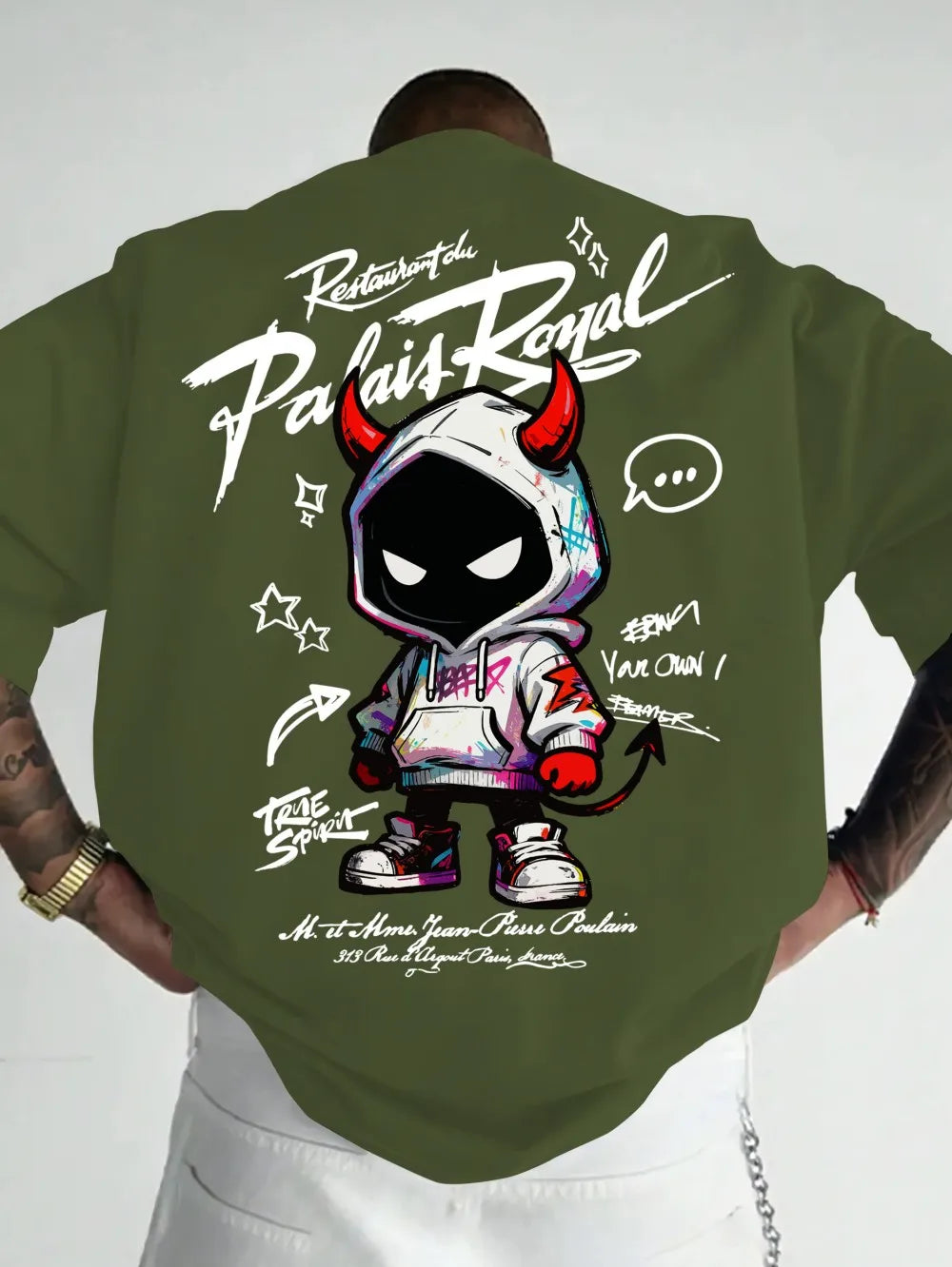 American men's summer personalized small devil letter print comfortable and breathable round neck T-shirt outdoor street top