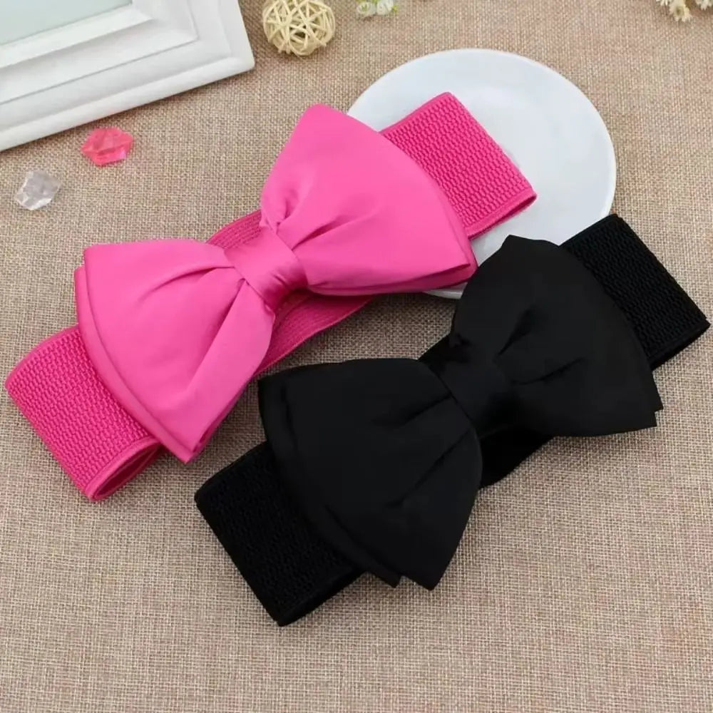 1Pcs New Big Bowknot Waist Belt Elastic Stretch Buckle Bow Waistband Wide Satin Bow Belt for Girls Lady Women