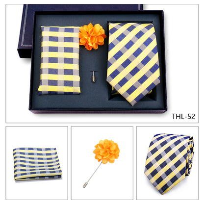 Elegant Ties For Men Classic Paisly Neck Tie Pocket Square Brooch Set With Gift Box Mens Business Wedding Suit Accessories