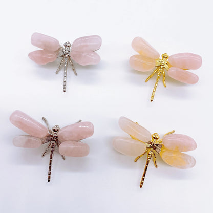 1PC Natural Rose Quartz Dragonfly Crystal Pink Stone spar crafts Butterfly Statue Reiki Healing Home Decoration Children Gift