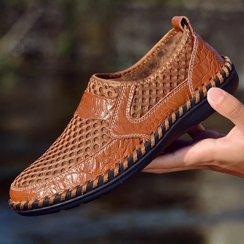 CLOHOO Hand-Sewn Casual Mesh Men's Shoes Comfortable Breathable Upper Fabric Durable Stitching Lightweight Footwear