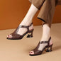 Women's Chunky Heel Sandals 2026 Summer Peep Toe Ankle Strap Buckle Comfy Soft Sole Faux Crocodile Leather Retro Office Shoes