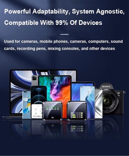 Wireless Lavalier Microphone System Bluetooth Audio Video Voice Recording Mic for iPhone Android Mobile Phone Interview Camera