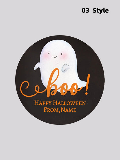 1/50/100Pcs Custom Round Stickers with Personalized Text & Images for Halloween Gift Boxes, Treat Bags & Invitation Seals