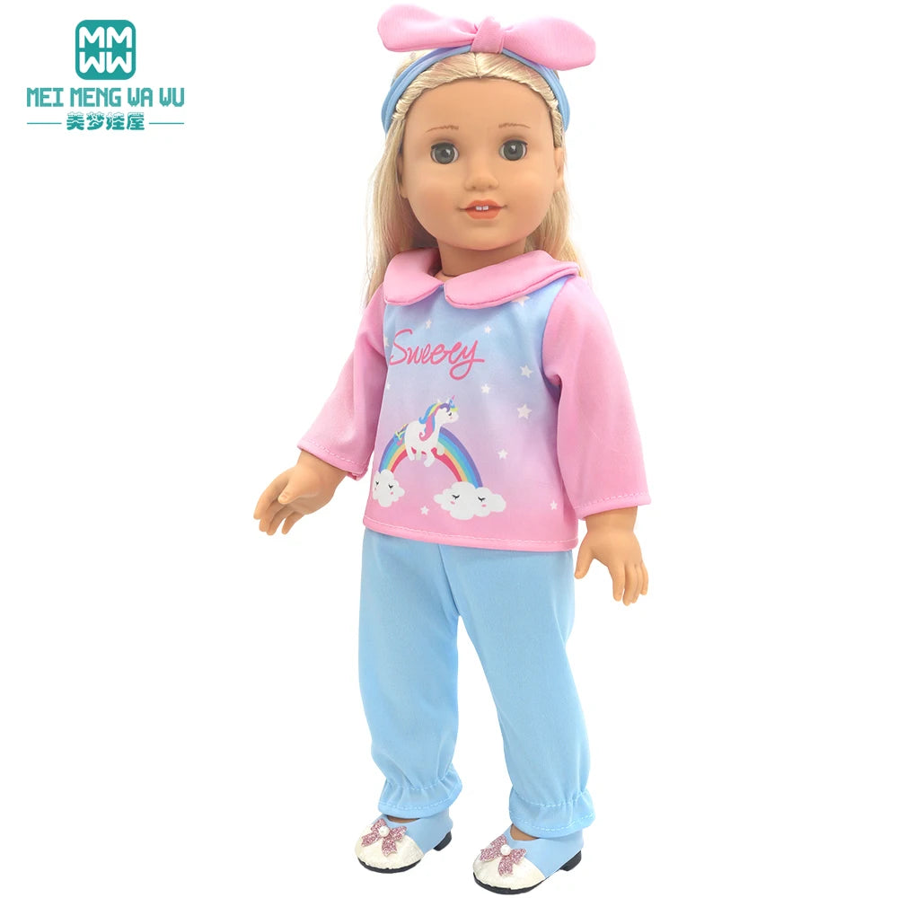 Fits 17-18inch American Doll and New Born Doll Clothes Fashion Dresses, Hooded Jumpsuit, Cardigan Strap Skirts Toys Gifts