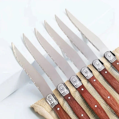 4/6/8P Serrated Steak Knives Set Dinner Knife Cutlery Imitation Steel Table Knife Sharp Handle Cutlery Knife Kitchen Tableware