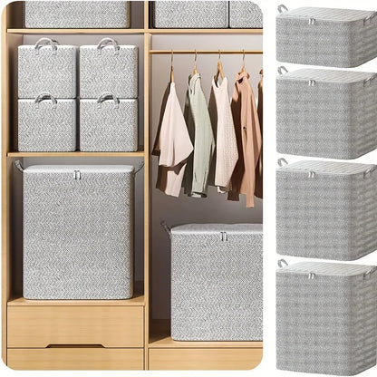 Extra Large Storage Chest with Lid-Heavy-Duty Non-Woven Fabric Organizer Bin,Locking Lid for Clothes,Bedding-For Closet,Storage