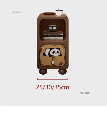 Cartoon Panda Solid Wood Children's Nightstands for Home Child's Bedside Tables Narrow Kid's Bedside Cabinets Children Furniture