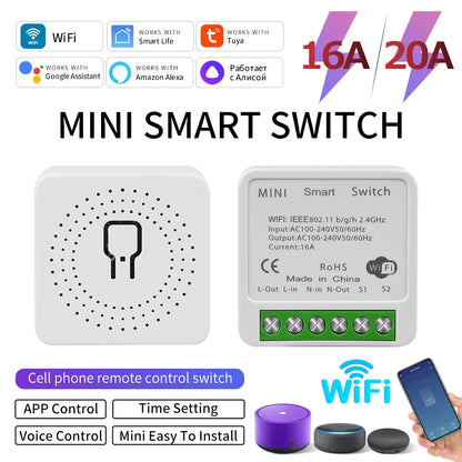 Tuya WiFi Smart Switch 16A 20A RF 433Mhz Relay Breaker Module 2-Way Control Smart Life App Remote Works with Google Home Alexa