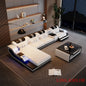 Convertible Genuine Leather Sectional Sofa Bed with Adjustable Headrests, Electric Recliners, Storage, Speakers, USB & LED Light