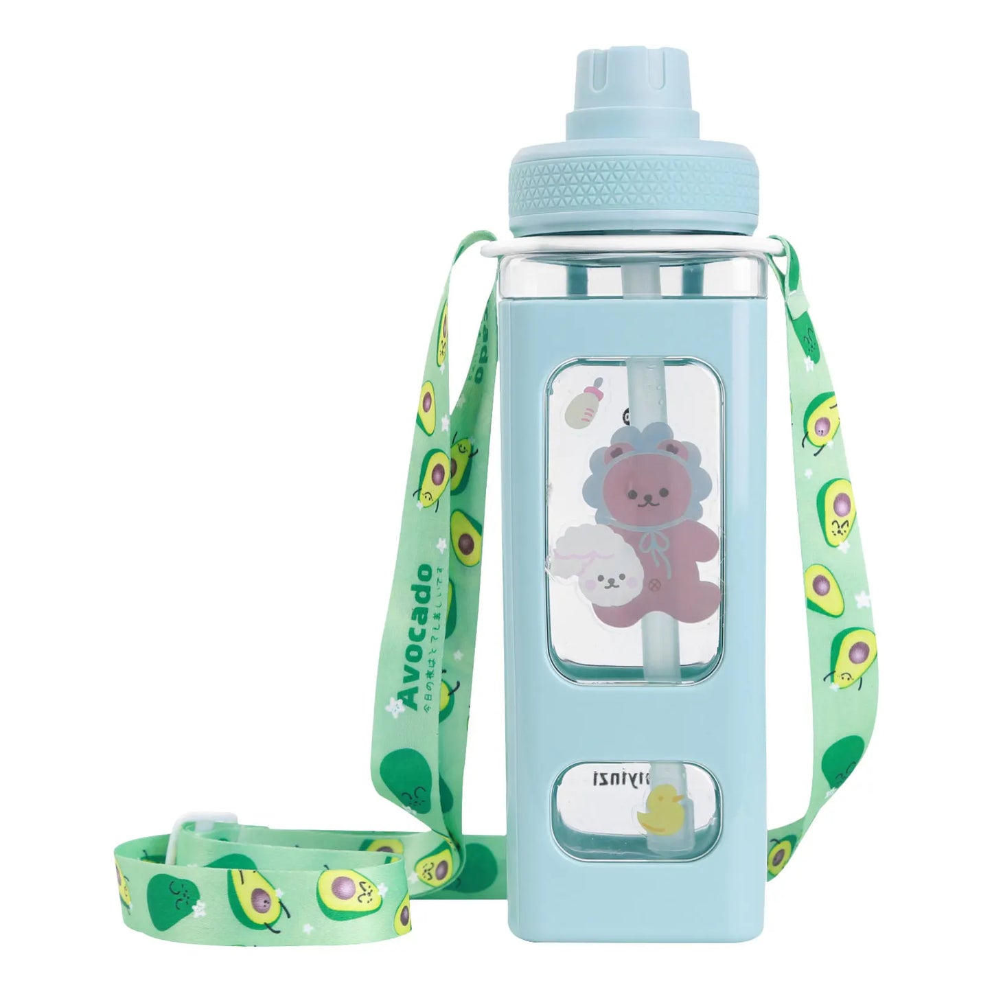 Water Bottle with Straw - 700ml 24 Oz Drinking Bottle Square Cute Water Jug