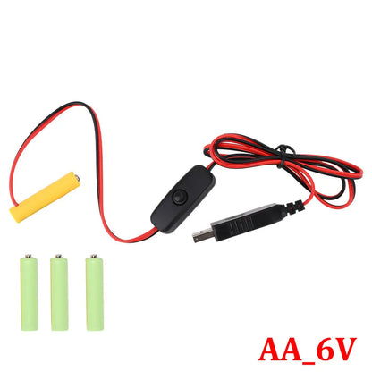 Universal 3/4.5/6V AA LR6 Battery 3V AAA Battery Eliminator USB Power Supply Cable With Switch for Electric Toys LED Lights
