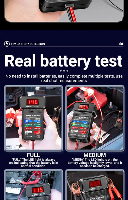 ANENG BT-171 12V Samochodowy tester akumulatora Sygnał dźwiękowy Zabezpieczenie przed odwrotnym podłączeniem Samochodowe narzędzie do testowania jakości akumulatora