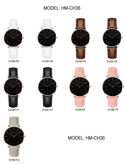 Hannah Martin Hot New Ms Fashion Simple Quartz Movement Watch High Quality Leather Strap Waterproof Lady Watch Relogio Feminino