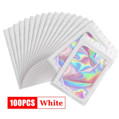 Ziplock Bags 100PCS Holographic Bag Zip Lock Gift Bags Plastic Iridescent Storage Zip Packaging Bags for Earrings Jewelry