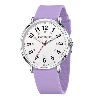 LIGE New Fashion Women's wristwatch Ultra-Thin Quartz Watches for Woman Waterproof Luminous Silicone Ladies Watches Pink Clock
