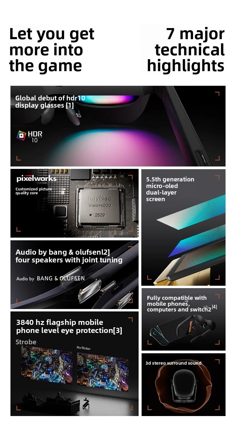 Okulary AR Rayneo Air 4 Pro Smart 3G sterowane głosem, wodoodporność IPX-5, nagrywanie wideo 4K, montowane na głowie, zgodność z protokołem DP