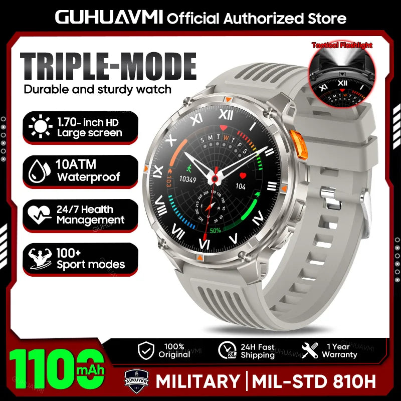 2026 New T-REX3 1100mAh Battery SmartWatch 10ATM Waterproof Compass Altitude HD Bluetooth call Sports Flashlight Smart Watch Men
