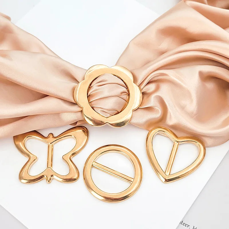 T-shirt Heart Butterfly Scarf Brooches Silk Scarf Buckle Brooch Shawl Ring Clip Scarves Fastener Knotted Button Pin Accessories