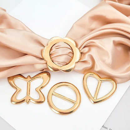 T-shirt Heart Butterfly Scarf Brooches Silk Scarf Buckle Brooch Shawl Ring Clip Scarves Fastener Knotted Button Pin Accessories