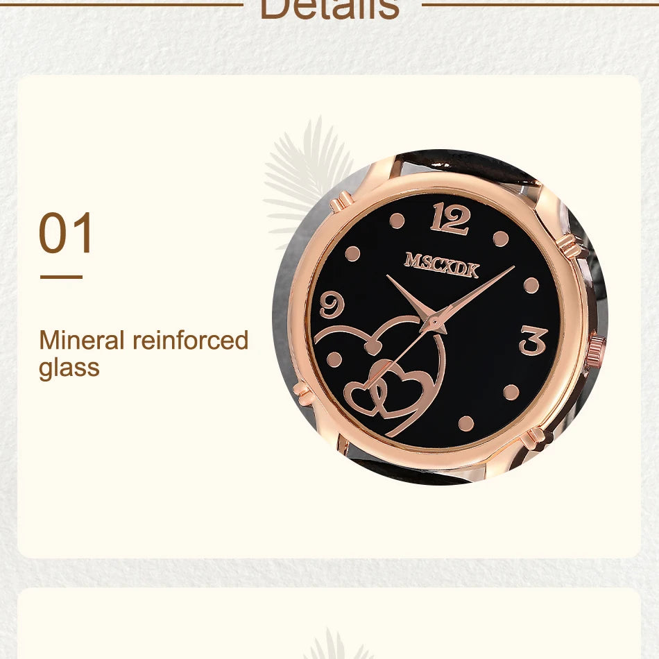Women Fashion Leather Belt Watches & Simple Heart Wallet Glasses Sunglasses Set Ladies Quartz Wristwatches Dress Montre Femme