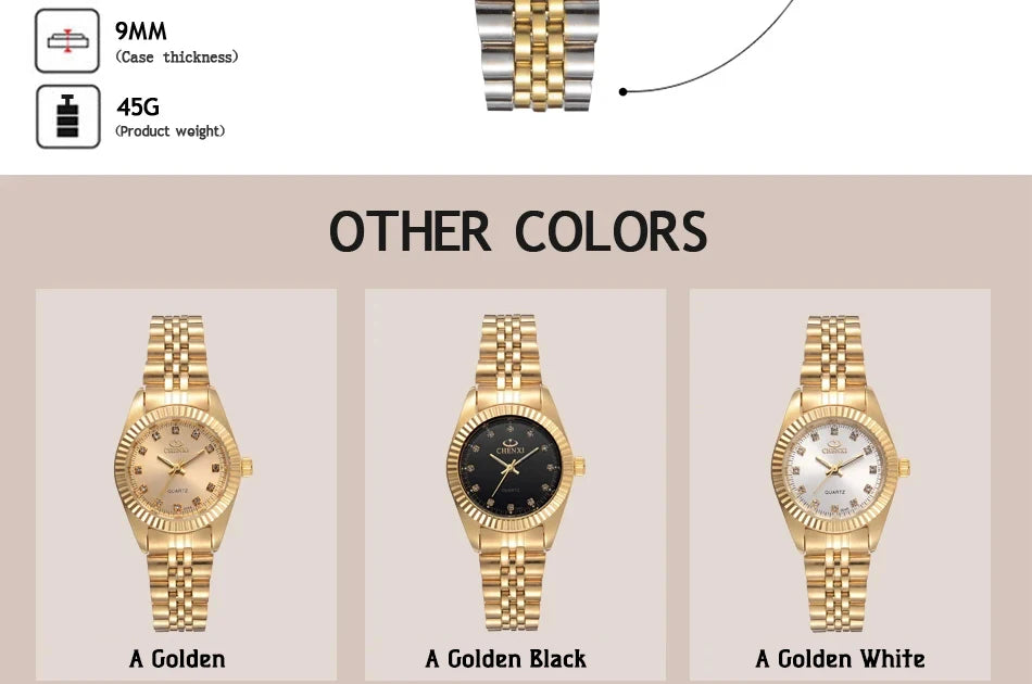 CHENXI Hot Sale Luxury Women's Golden Stainless Steel Small Dial Watch Quartz Charm Dress Trendy Wristwatch for Fashion Lady