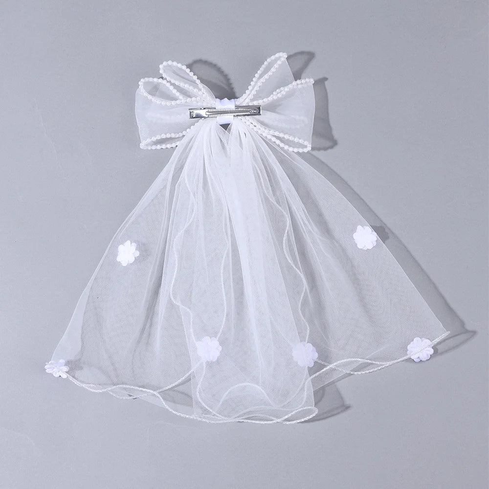 White Tulle Hair Clips For Girls Fairy Mesh Bow Large Hairpin Flower Barrette Summer Party Wedding Women Headdress Accessories