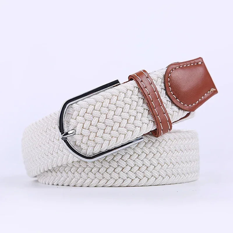Women Casual Knitted Elastic Belt Pin Buckle Webbing Strap Woven Canvas Braided Stretch  - Belts for Men