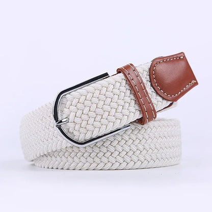 Women Casual Knitted Elastic Belt Pin Buckle Webbing Strap Woven Canvas Braided Stretch  - Belts for Men