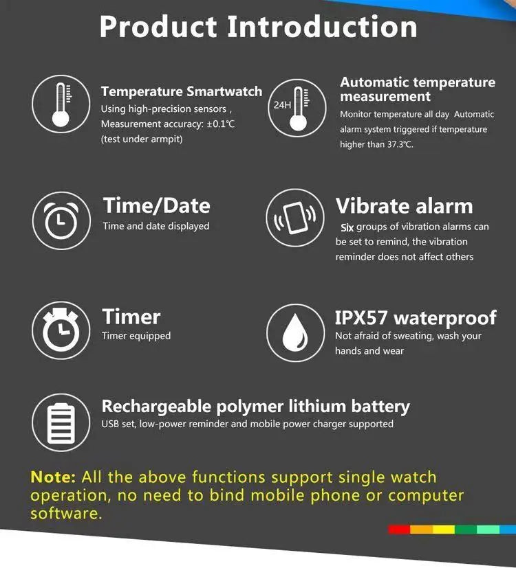 TESDINE Charging Vibration Reminder Silent Alarm Clock Temperature Measurement Waterproof Smart Watch