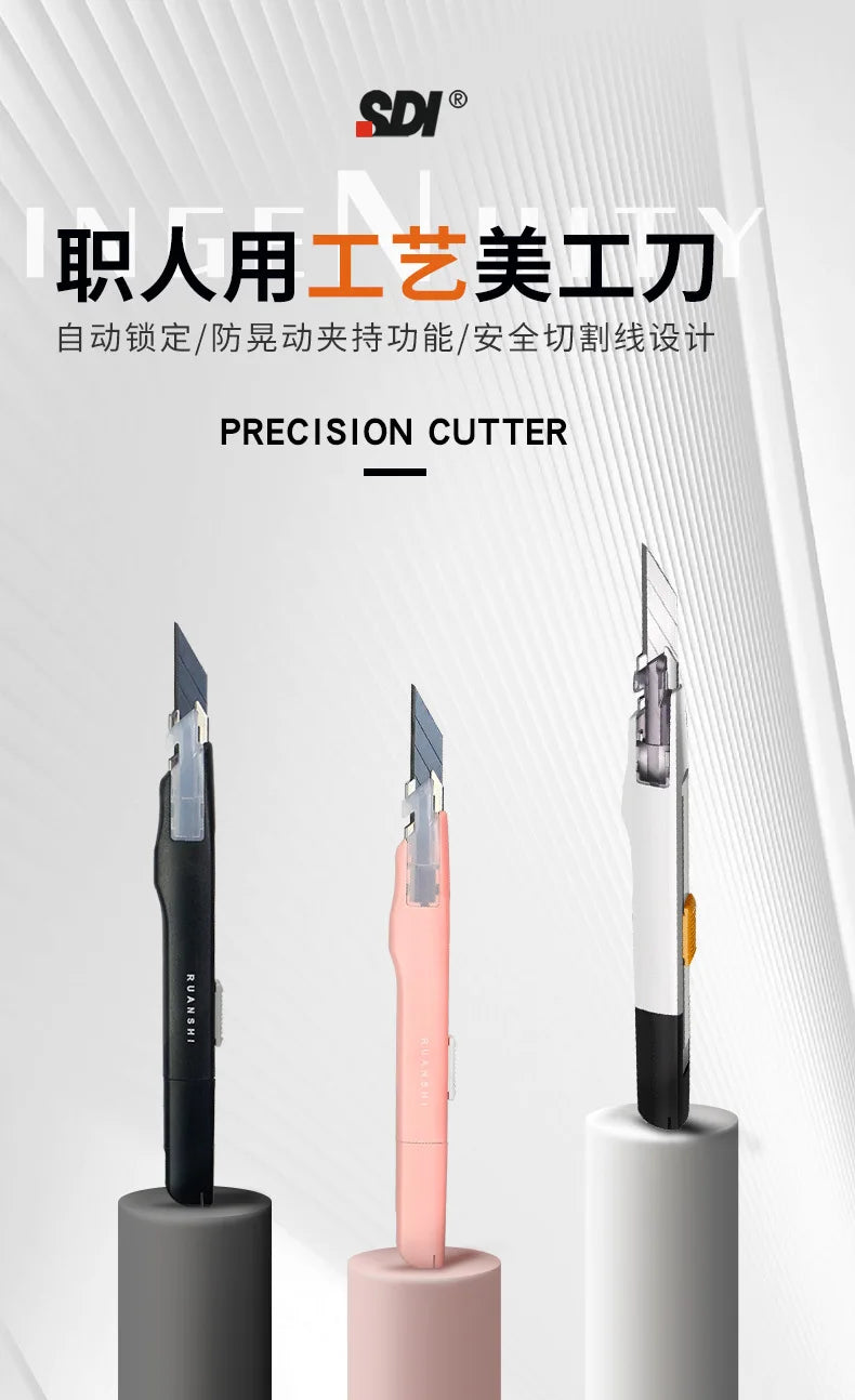 SDI 9mm Anti-Shaking Utility Knife 30-Degree Angle Sharp Black Steel Blades Box Cutter Auto Lock Professional Craft DIY Opener