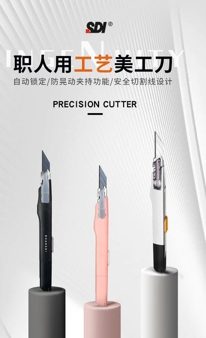 SDI 9mm Anti-Shaking Utility Knife 30-Degree Angle Sharp Black Steel Blades Box Cutter Auto Lock Professional Craft DIY Opener