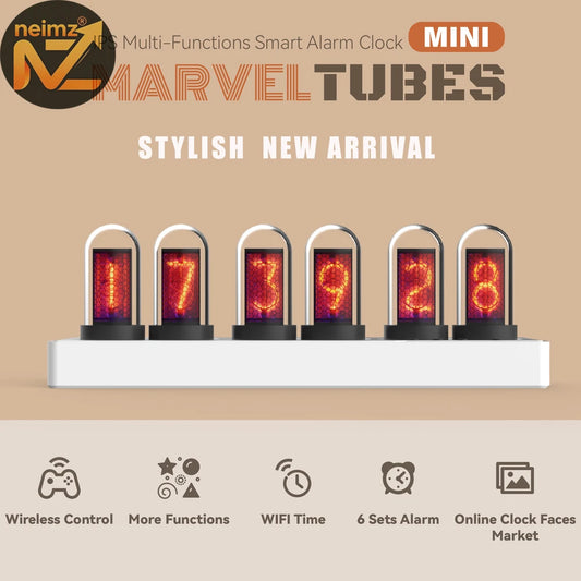 IPS Nixie Tube Alarm Clock with Colorful RGB Lights for Game Room Decoration. DIY Clock Faces and Pictures for Gift Idea