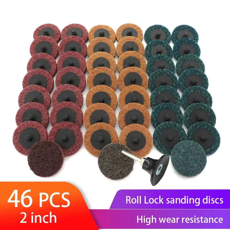 35/46/52PCS 2"Abrasive Disc Sanding Discs Roll Lock Surface Conditioning Discs R-Type Quick Change Disc with1 Disc Pad Holder