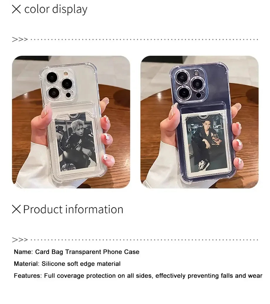 Przezroczyste Etui Portfelowe na Karty do iPhone 16 15 14 13 12 11 Pro Max Mini X XR 7 8 Plus Przezroczysta Odporna na Wstrząsy Miękka Obudowa