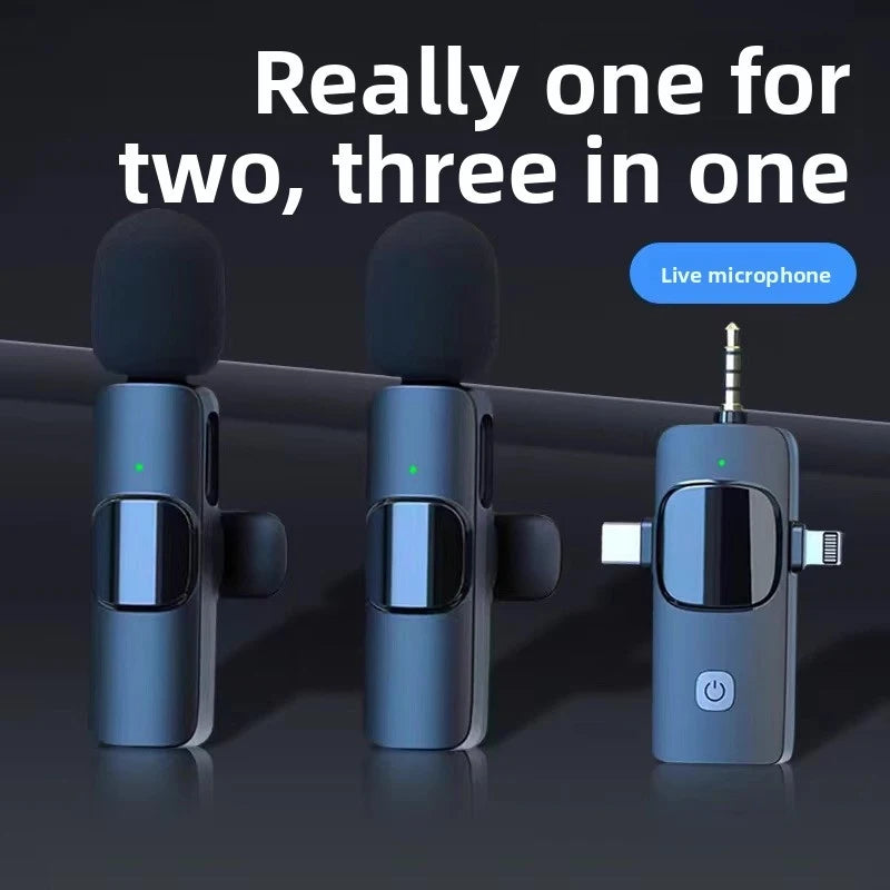 Wireless Lavalier Microphone 1 to 2 with Reverb Monitor Auto Noise Reduction for Video Live Streaming Vlog