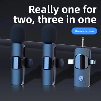 Wireless Lavalier Microphone 1 to 2 with Reverb Monitor Auto Noise Reduction for Video Live Streaming Vlog