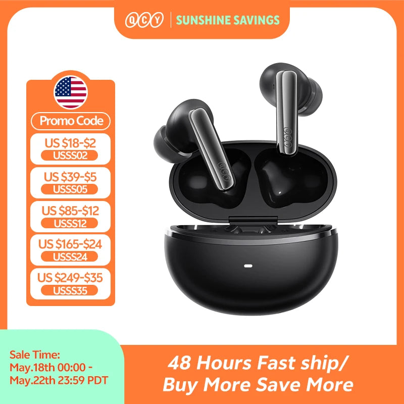QCY MeloBuds N70 Adaptacyjne ANC Bezprzewodowe słuchawki douszne Bluetooth 6.0 LDAC Hi-Res Audio 6 mikrofonów Ładowanie bezprzewodowe Słuchawki 50 godzin IPX5