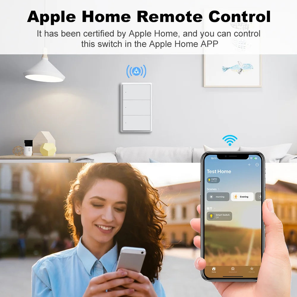 Manhot Matter WiFi Smart Wall Light Switch 1 2 3 4 Gangs with Neutral Wire Push  Physical Light Switches work with Homekit App