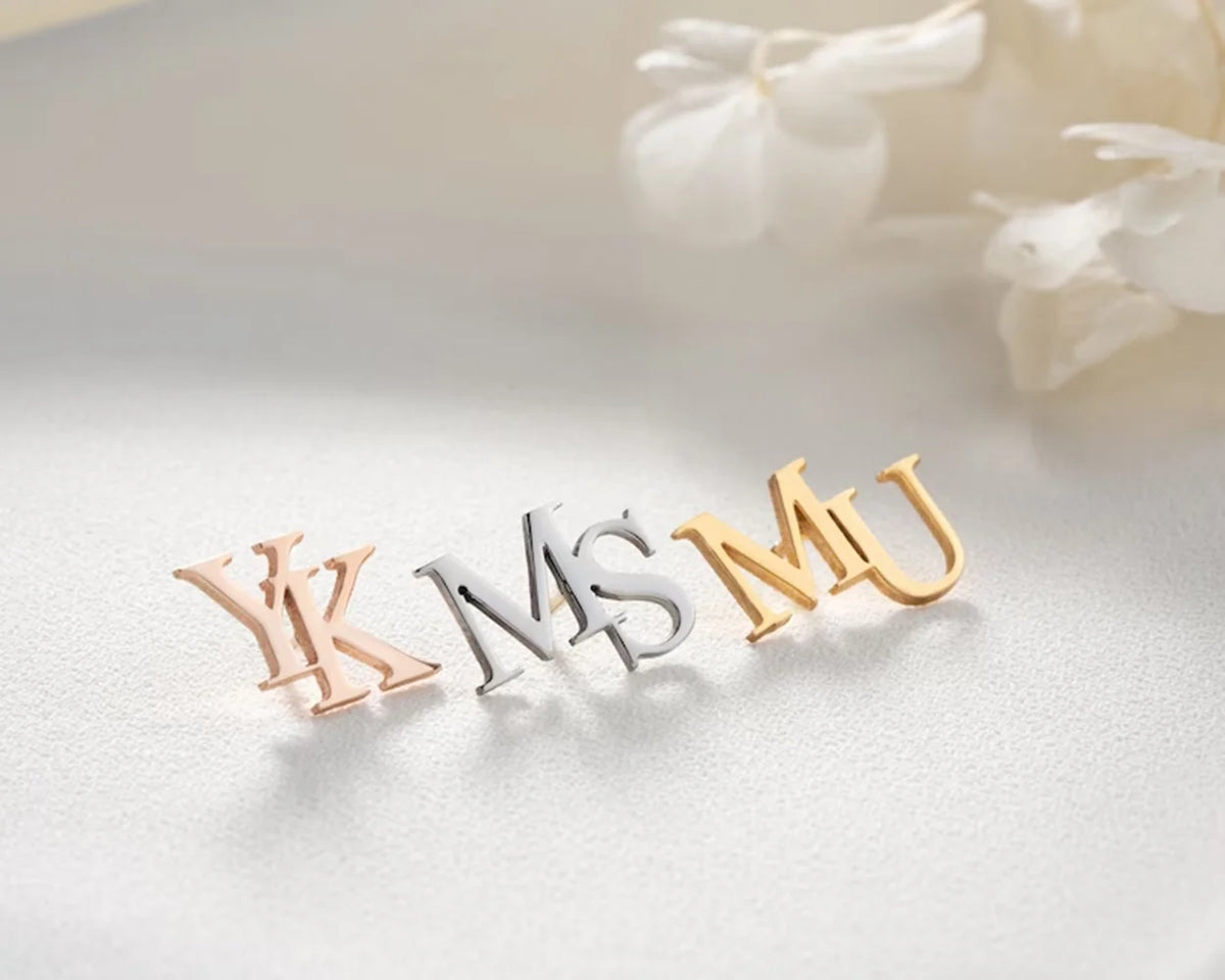 Personalized Initials Jacket Lapel Pin Unique Letter  Men's Stainless Steel Custom Logo Label Brooch   Wedding Best Man Jewelry