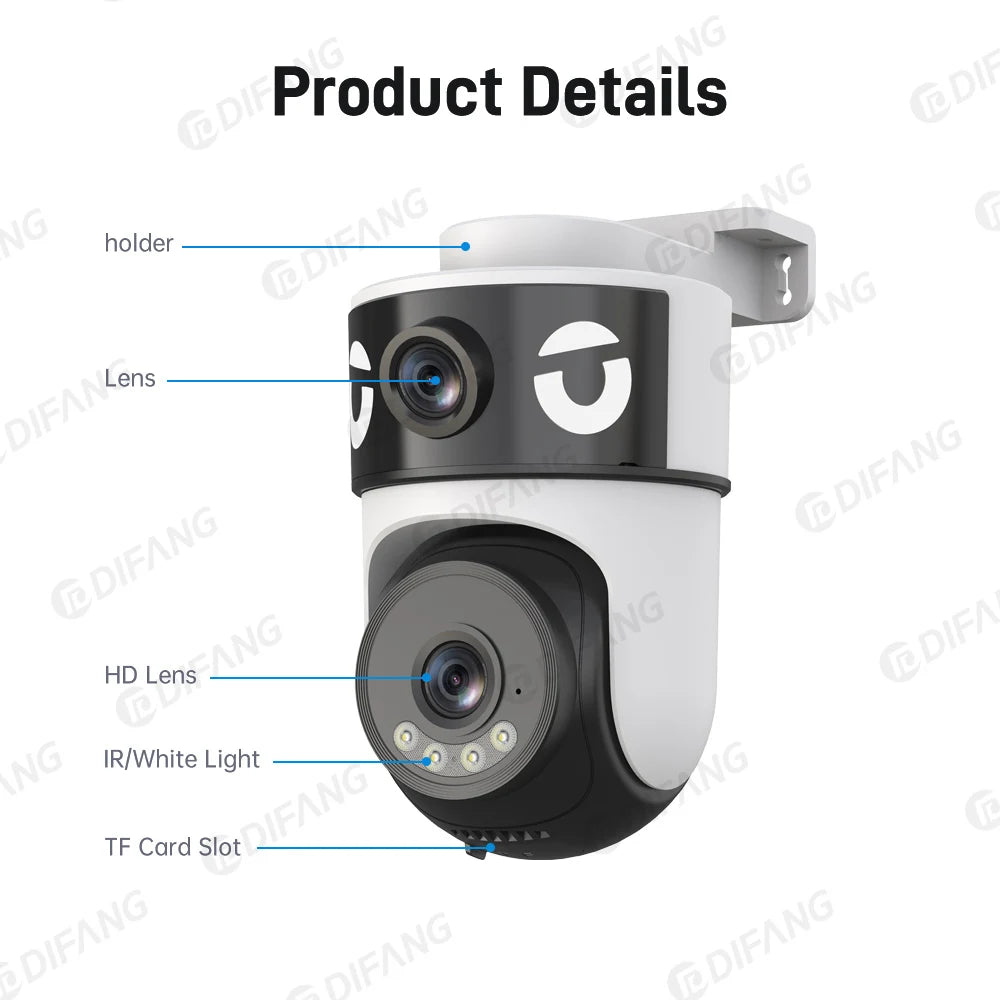 WiFi Dual Lens Dual Screen Camera 5K 10MP Waterproof AI Tracking O-kam Pro Outdoor Street CCTV Surveillance Cam